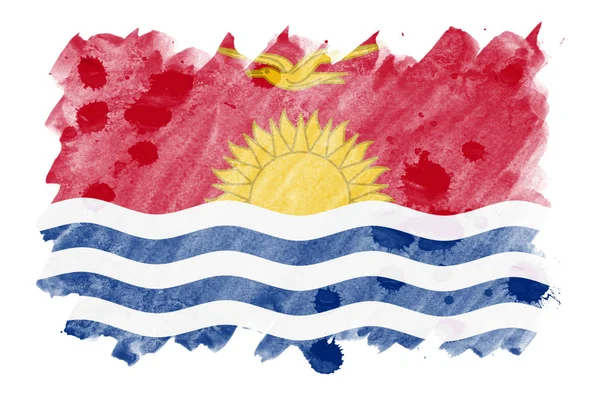 キリバス共和国の旗は 白い背景に分離された液体の水彩風に描かれています 国旗のイメージとシェーディングで不注意な塗料 独立記念日バナー — ストック写真
