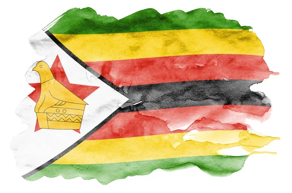 Bandera Zimbabue Representa Estilo Acuarela Líquida Aislada Sobre Fondo Blanco —  Fotos de Stock