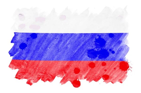 Rusko Vlajka Líčen Tekutý Akvarel Styl Izolovaných Bílém Pozadí Neopatrný — Stock fotografie