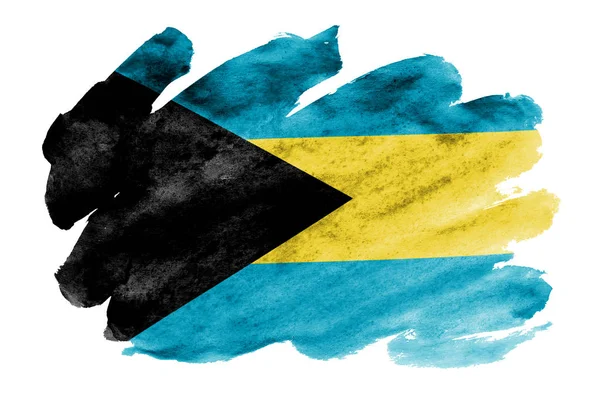 Bandeira Das Bahamas Representada Estilo Aquarela Líquido Isolado Fundo Branco — Fotografia de Stock