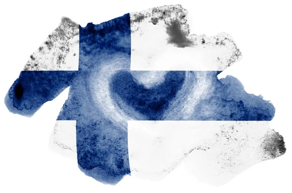 Флаг Финляндии Изображен Жидком Акварельном Стиле Изолированном Белом Фоне Небрежное — стоковое фото