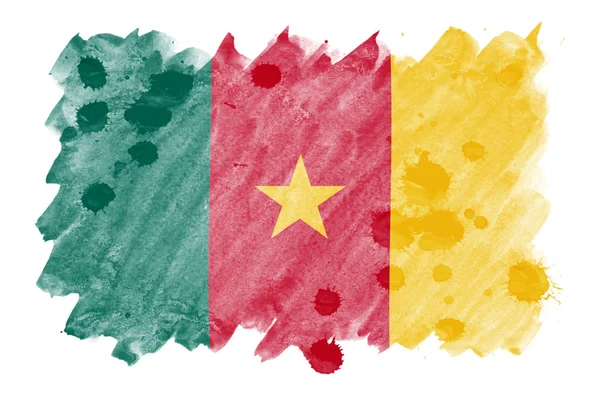 Cameroon Flag Depicted Liquid Watercolor Style Isolated White Background Careless — Stock Photo, Image