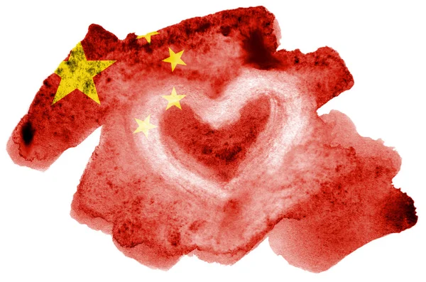 Bendera Tiongkok Digambarkan Dalam Gaya Cat Air Cair Yang Diisolasi — Stok Foto
