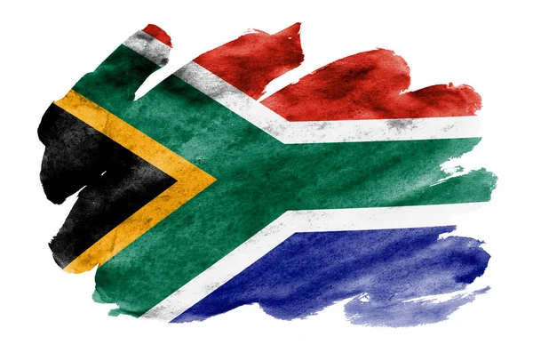 南アフリカ共和国の旗は 白い背景に分離された液体の水彩風に描かれています 国旗のイメージとシェーディングで不注意な塗料 独立記念日バナー — ストック写真