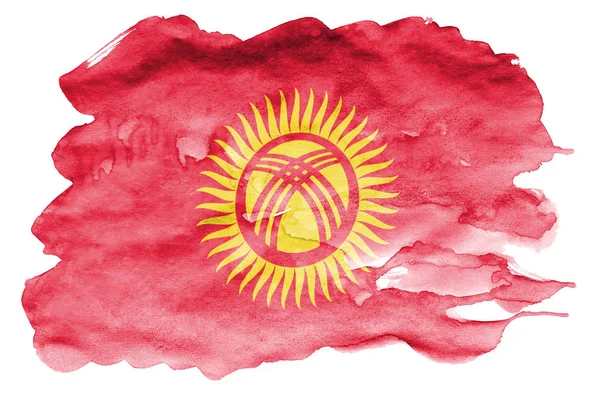 Bandera Kirguistán Representa Estilo Acuarela Líquida Aislada Sobre Fondo Blanco —  Fotos de Stock