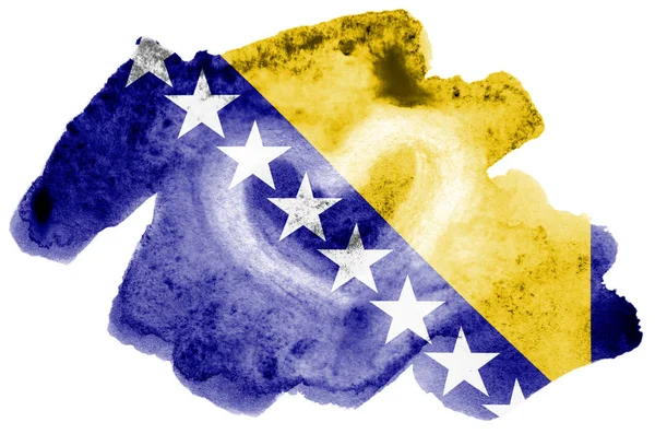 Bandera Bosnia Herzegovina Representa Estilo Acuarela Líquida Aislada Sobre Fondo —  Fotos de Stock
