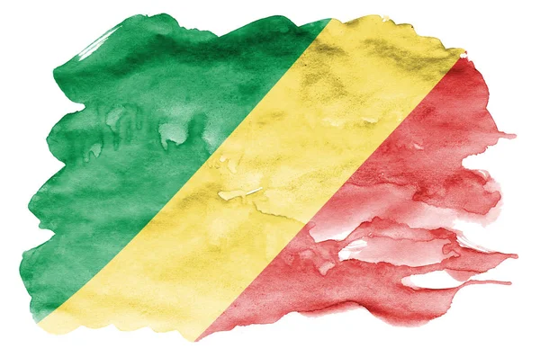 Kongói Zászló Ábrázolt Folyékony Akvarell Stílusú Elszigetelt Fehér Background Gondatlan — Stock Fotó