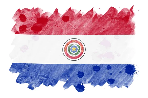 Bandeira Paraguai Representado Estilo Aquarela Líquido Isolado Fundo Branco Tinta — Fotografia de Stock