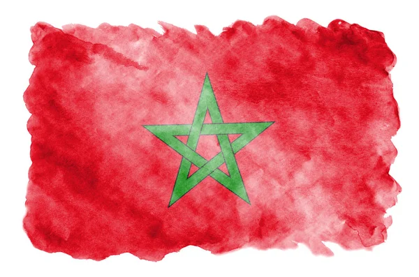 Marocko Flagga Avbildad Flytande Akvarell Stil Isolerad Vit Bakgrund Slarvig — Stockfoto