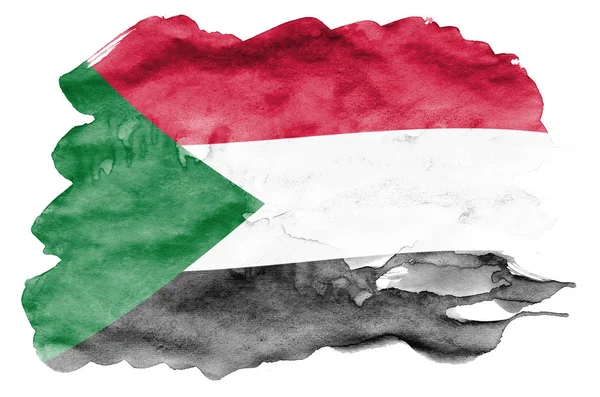 Bandera Sudán Representa Estilo Acuarela Líquido Aislado Sobre Fondo Blanco —  Fotos de Stock