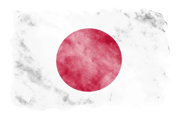 Bandeira Japão Retratada Estilo Aquarela Líquida Isolada Fundo Branco Tinta — Fotografia de Stock