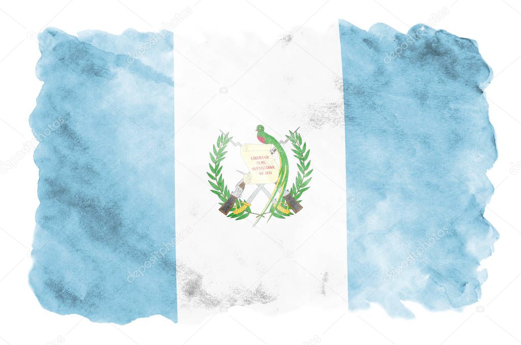 Guatemala flag  is depicted in liquid watercolor style isolated on white background. Careless paint shading with image of national flag. Independence Day banner