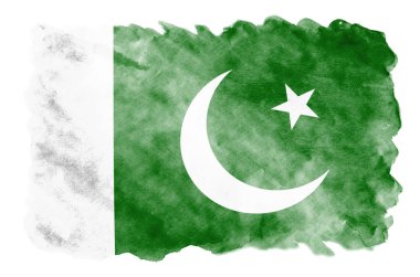 Pakistan bayrağı sıvı suluboya tarzında beyaz arka plan üzerinde izole tasvir edilir. Ulusal bayrak görüntüsü ile dikkatsiz boya gölgelendirme. Bağımsızlık günü afiş