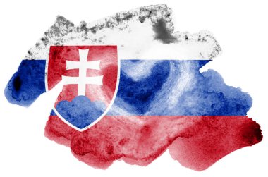 Slovakya bayrağı sıvı suluboya tarzında beyaz arka plan üzerinde izole tasvir edilir. Ulusal bayrak görüntüsü ile dikkatsiz boya gölgelendirme. Bağımsızlık günü afiş