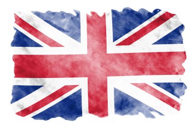 Büyük Britanya bayrağı sıvı suluboya tarzında beyaz arka plan üzerinde izole tasvir edilir. Ulusal bayrak görüntüsü ile dikkatsiz boya gölgelendirme. Bağımsızlık günü afiş
