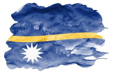 Nauru bayrak beyaz arka plan üzerinde izole sıvı suluboya tarzında resmedilmiş. Ulusal bayrak görüntüsü ile dikkatsiz boya gölgelendirme. Bağımsızlık günü afiş