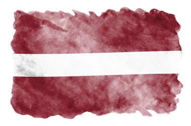 Letonya bayrağı sıvı suluboya tarzında beyaz arka plan üzerinde izole tasvir edilir. Ulusal bayrak görüntüsü ile dikkatsiz boya gölgelendirme. Bağımsızlık günü afiş