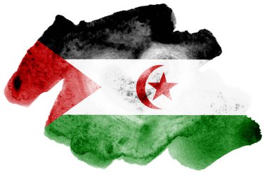 Batı Sahra bayrak beyaz arka plan üzerinde izole sıvı suluboya tarzında resmedilmiş. Ulusal bayrak görüntüsü ile dikkatsiz boya gölgelendirme. Bağımsızlık günü afiş