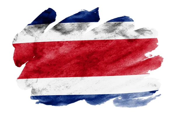 Bandiera Costa Rica Raffigurato Stile Acquerello Liquido Isolato Sfondo Bianco — Foto Stock