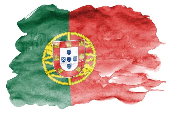 ポルトガルの国旗は 白背景に分離された液体の水彩風に描かれています 国旗のイメージとシェーディングで不注意な塗料 独立記念日バナー — ストック写真