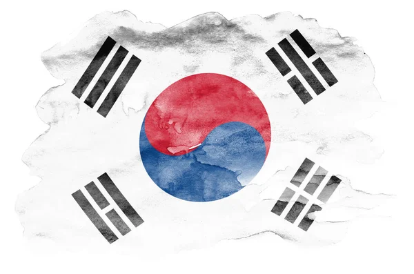 Die Südkoreanische Flagge Ist Flüssigem Aquarellstil Isoliert Auf Weißem Hintergrund — Stockfoto
