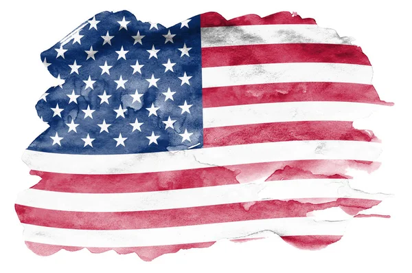 Bandiera Degli Stati Uniti America Raffigurata Stile Acquerello Liquido Isolato — Foto Stock