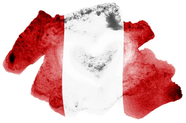 Flaga Peru Jest Przedstawiony Stylu Przypominającym Akwarele Cieczy Białym Tle — Zdjęcie stockowe