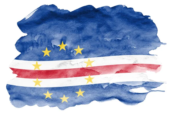 Cabo Verde Flagga Avbildad Flytande Akvarell Stil Isolerad Vit Bakgrund — Stockfoto