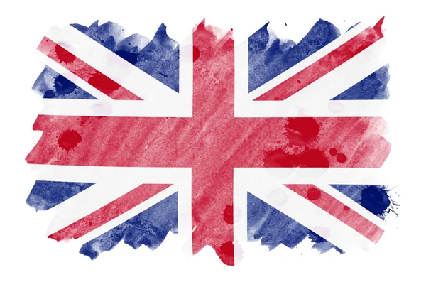 Bendera Inggris Besar Digambarkan Dalam Gaya Cat Air Cair Yang — Stok Foto