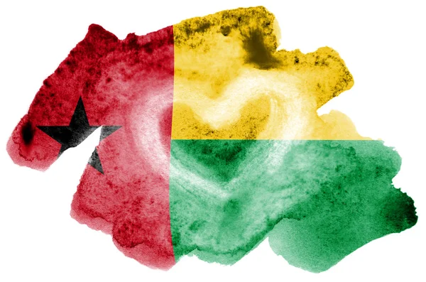 Flaga Gwinei Bissau Jest Przedstawiony Stylu Przypominającym Akwarele Cieczy Białym — Zdjęcie stockowe