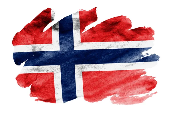 ノルウェーの旗は 白い背景に分離された液体の水彩風に描かれています 国旗のイメージとシェーディングで不注意な塗料 独立記念日バナー — ストック写真