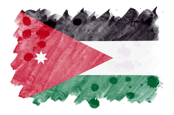 Bandera Jordania Representa Estilo Acuarela Líquida Aislada Sobre Fondo Blanco —  Fotos de Stock