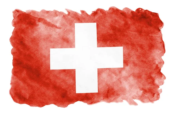 Прапор Швейцарії Зображена Рідкі Аквареллю Стилі Ізольовані Білому Тлі Затінення — стокове фото