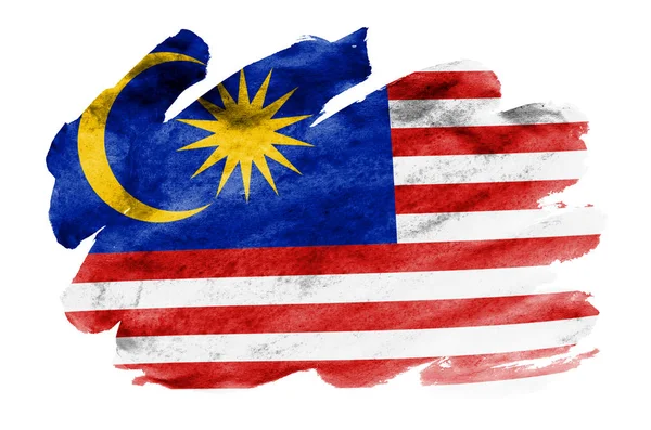 Malaysia Flag Depicted Liquid Watercolor Style Isolated White Background Careless — Stock Photo, Image