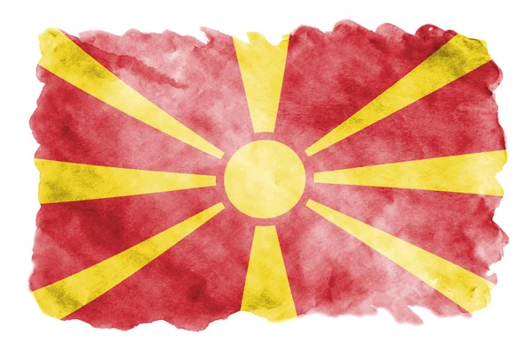 Bandeira Macedônia Retratada Estilo Aquarela Líquida Isolada Fundo Branco Tinta — Fotografia de Stock