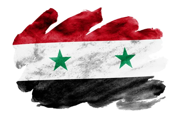 Syrien Flagga Avbildad Flytande Akvarell Stil Isolerad Vit Bakgrund Slarvig — Stockfoto