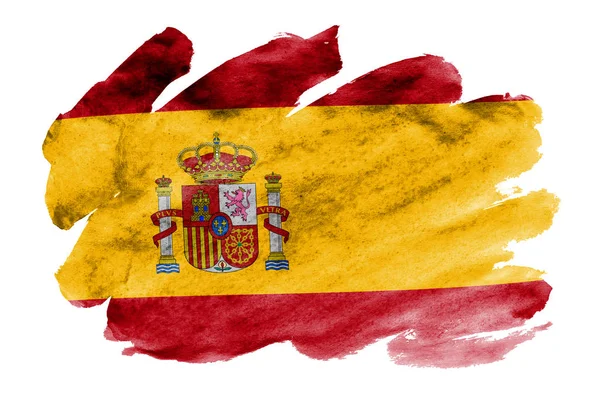 Spanien Flagga Avbildad Flytande Akvarell Stil Isolerad Vit Bakgrund Slarvig — Stockfoto