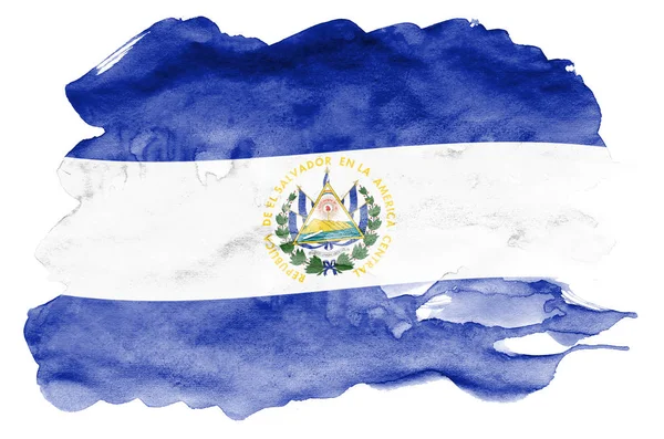 Bandiera Salvador Raffigurato Stile Acquerello Liquido Isolato Sfondo Bianco Dipingente — Foto Stock