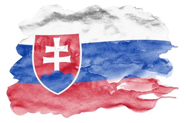 斯洛伐克国旗描绘的液体水彩风格隔离在白色背景 漫不经心的油漆底纹与国旗的形象 独立日横幅 — 图库照片