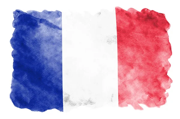 Σημαία Γαλλίας Απεικονίζεται Υγρό Στυλ Υδροχρώματος Που Απομονώνονται Λευκό Φόντο — Φωτογραφία Αρχείου