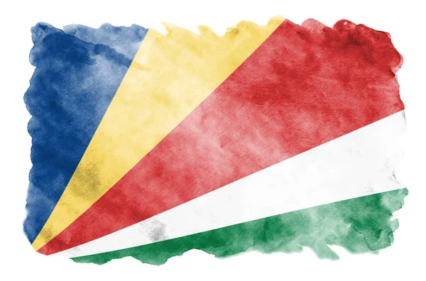Флаг Сейшельских Островов Изображен Жидком Акварельном Стиле Изолированном Белом Фоне — стоковое фото