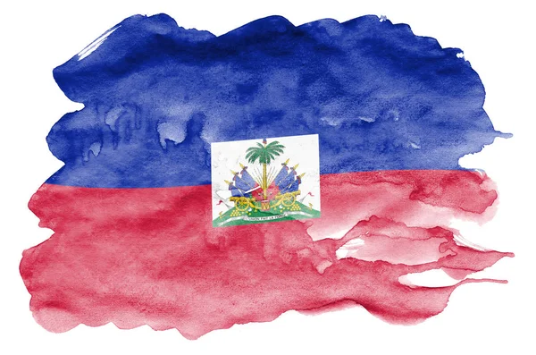 Haiti Flagga Avbildad Flytande Akvarell Stil Isolerad Vit Bakgrund Slarvig — Stockfoto