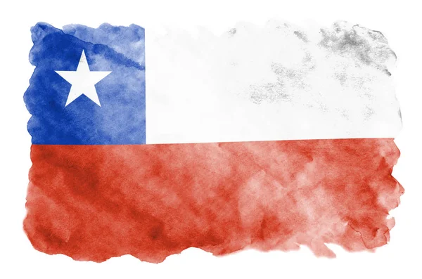 Flaga Chile Jest Przedstawiony Stylu Przypominającym Akwarele Cieczy Białym Tle — Zdjęcie stockowe