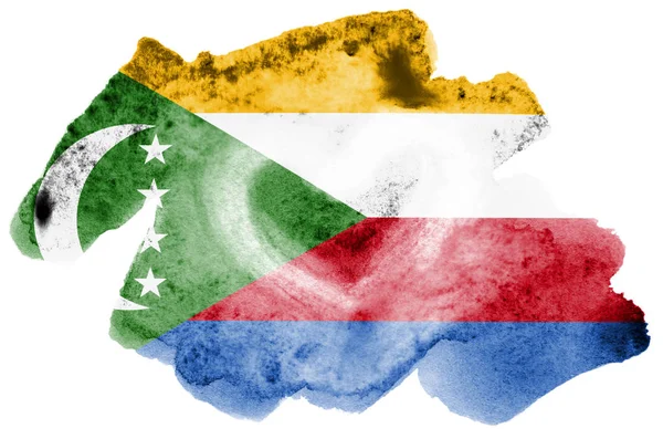 Comoros Flagge Ist Flüssigem Aquarell Stil Auf Weißem Hintergrund Dargestellt — Stockfoto