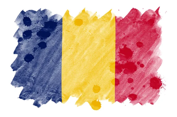 乍得国旗描绘在白色背景上隔离的液体水彩风格 漫不经心的油漆底纹与国旗的形象 独立日横幅 — 图库照片