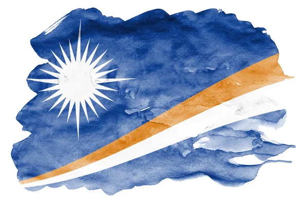 Bandiera Delle Isole Marshall Raffigurata Stile Acquerello Liquido Isolato Sfondo — Foto Stock