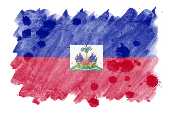 Haiti Flag Depicted Liquid Watercolor Style Isolated White Background Careless — Stock Photo, Image