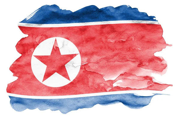 North Korea flag  is depicted in liquid watercolor style isolated on white background. Careless paint shading with image of national flag. Independence Day banner