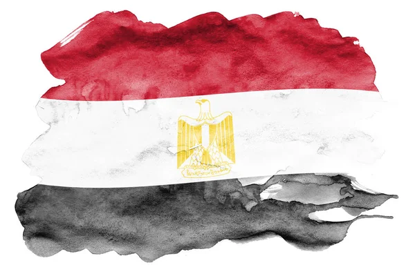 Egypten Flagga Avbildad Flytande Akvarell Stil Isolerad Vit Bakgrund Slarvig — Stockfoto