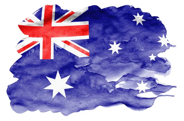 澳大利亚国旗描绘的是在白色背景上隔离的液体水彩风格 漫不经心的油漆底纹与国旗的形象 独立日横幅 — 图库照片